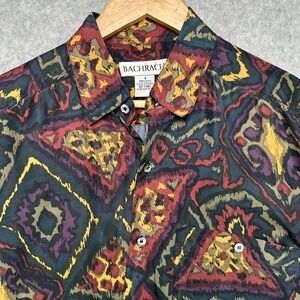 Vintage Bachrach Mens Silk Abstract Print Short Sleeve Button Up Shirt‎ Size S